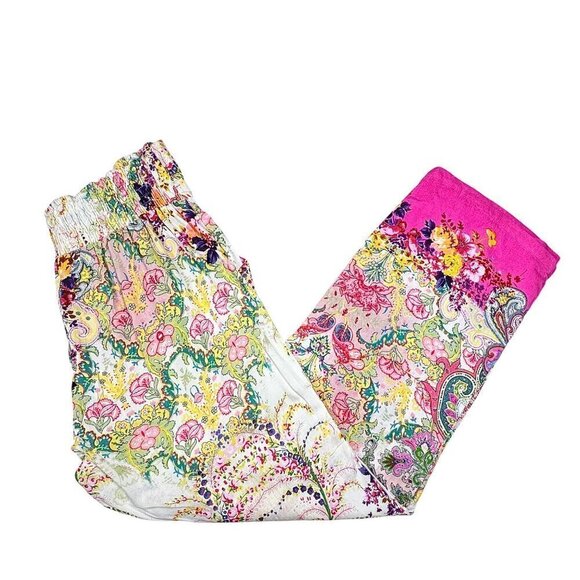 NWT Boho Pajama Lounge Pants Sz.L Pockets Floral Multi Pink Elastic Waist Fairy - Picture 2 of 10